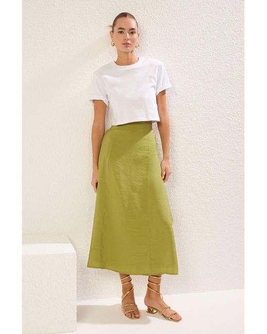 Trendyol Green Khakifarbener, Gewebter A-Linien-Maxirock Aus Modalstoff Für Damen