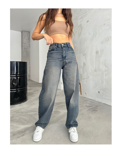 BİKELİFE Blue Locker Geschnittene, Bequeme Baggy-Jeanshose Mit Weitem Bein Für Damen