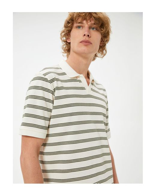 Koton Poloshirt Mit V-Ausschnitt, Strukturiert, Kurzärmlig, Baumwolle Für Herren in White für Herren