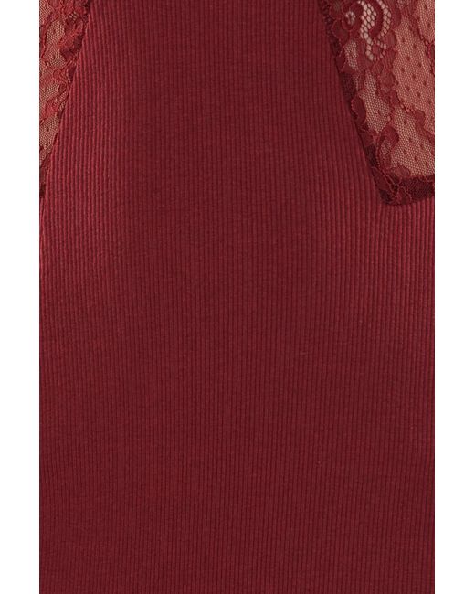 Trendyol Red Burgunderrotes nachthemd aus geripptem strick mit spitzendetail, schlitz und schnürriemen