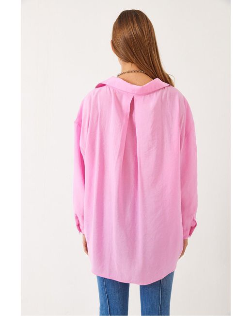 Bianco Lucci Pink Modalhemd Mit Übergroßem V-Ausschnitt 60388 Für Damen