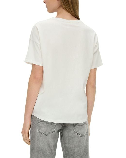 Qs By S.oliver Gray T-shirt mit reliefdruck, jersey, rundhalsausschnitt, casual