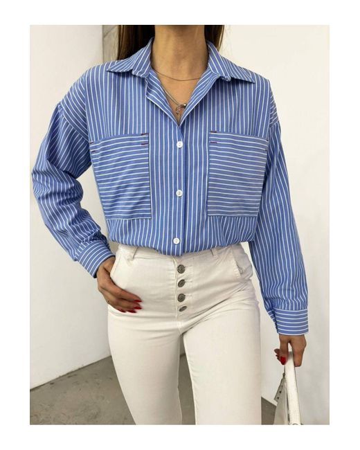 Modamorfo Blue Gestreiftes Hemd Mit Paspelierung Für Damen