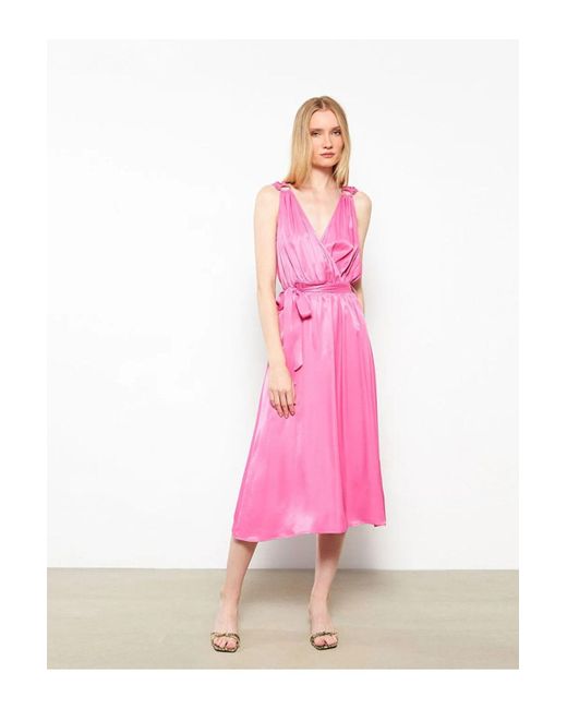 LC Waikiki Pink Zweireihiges, Schlichtes, Ärmelloses Kleid Mit Kragen Für Damen