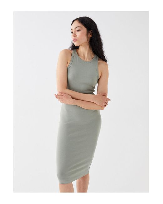 LC Waikiki Multicolor Gestreiftes Kleid Mit Rundhalsausschnitt Für Damen