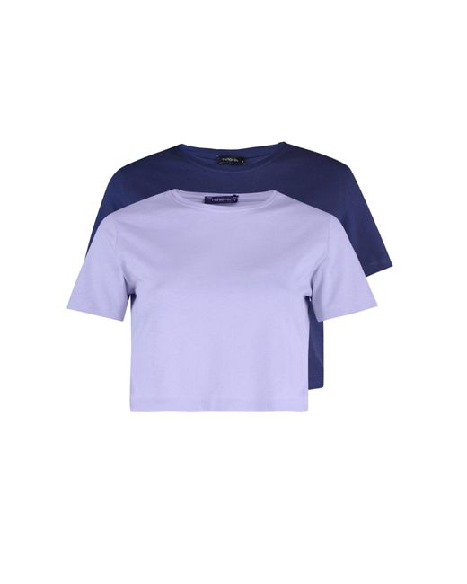 Trendyol Blue Marineblau-lila, 2er-pack kurze strick-t-shirts aus 100 % baumwolle mit rundhalsausschnitt