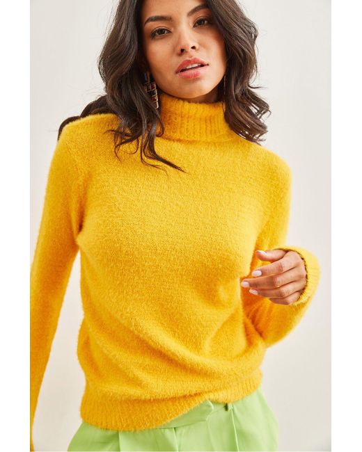 Olalook Yellow Gelber Rollkragenpullover Mit Weichem, Strukturiertem Bart Kzk- 19000861 Für Damen