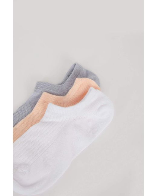Defacto White 3-Teilige Sneaker-Socken Aus Baumwolle E2085Axns Für Damen