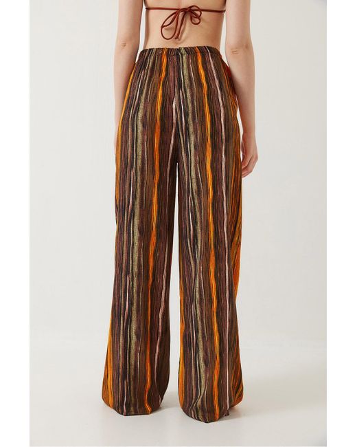 Bianco Lucci Yellow Gemusterte Hose Aus Viskose Mit Taillenschnürung Für Damen