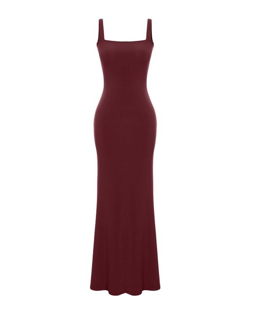 Trendyol Red Burgunderrotes, Dehnbares, Gestricktes Maxi-Bleistiftkleid Mit Dicken Trägern Für Damen