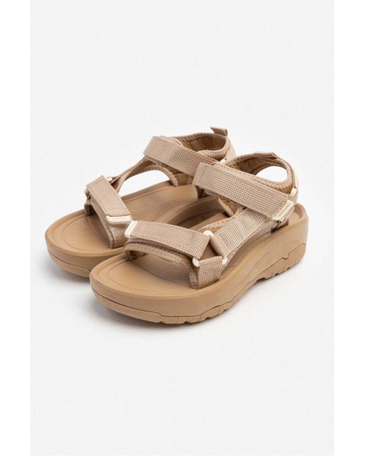NİŞANTAŞI SHOES Natural N-Step Dunkelbeige Klettverschluss Dicke Sohle Sandalen Für Damen