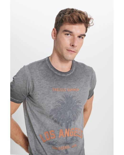AC&Co / Altınyıldız Classics Anthrazitfarbenes Standard-Fit-T-Shirt Mit Normaler Passform Und Ausgestelltem Rundhalsausschnitt Aus 100 Baumwolle Für Herren in Gray für Herren