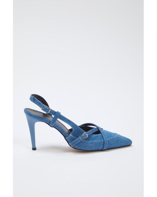 Trendyol Blue Blaue Denim-Kontrastnähte Mit Spitzer Zehenpartie Mit Dünnem Absatz Für Damen