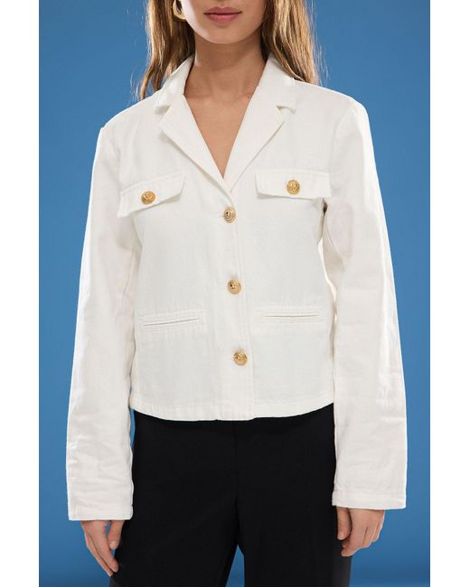 Trendyol White Weiße Jeansjacke Mit Knopfdetail Für Damen