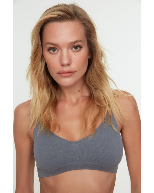 Trendyol Gray Grauer Nahtloser Bralette-Bh Mit Seilträgern