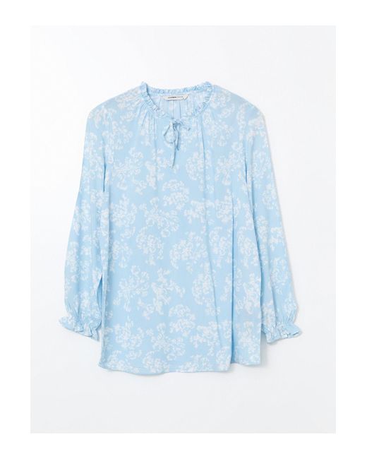 LC Waikiki Blue Bluse Mit Bindekragen, Blume Für Damen