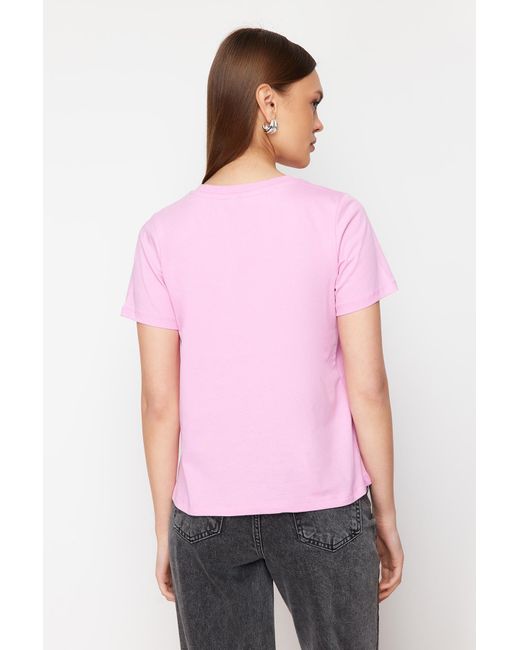 Trendyol Black Rosa 100% baumwolle 2er-pack basic v-ausschnitt strick-t-shirts