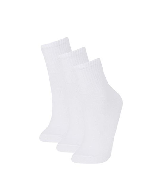 Defacto White Bequeme Elastische 3-Teilige Baumwollsocken F2806Axns Für Damen