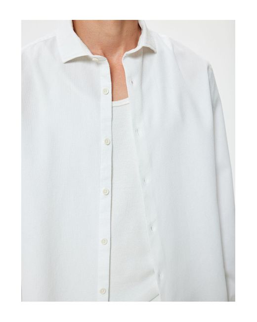Koton Hemd Mit Halbem Italienischen Kragen Und Langen Ärmeln in White für Herren