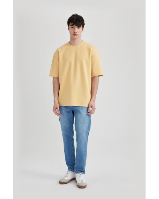 Defacto Yellow Schweres, übergroßes t-shirt aus rundhalsausschnitt, kurzärmlig, x3926az24sp - xs