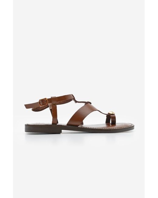 Marjin Brown Sandalen Aus Echtem Leder Mit Schnalle, Lässig, Mit Riemen Hinten, Hellbraun Für Damen