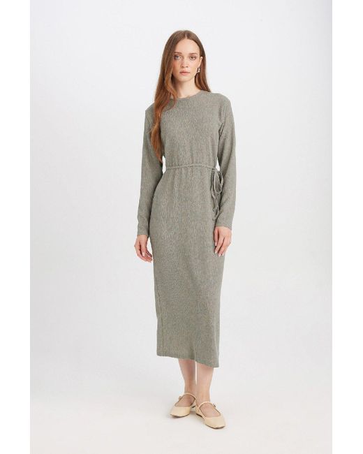 Defacto Green Langärmliges Midikleid Mit Normaler Passform Für Damen