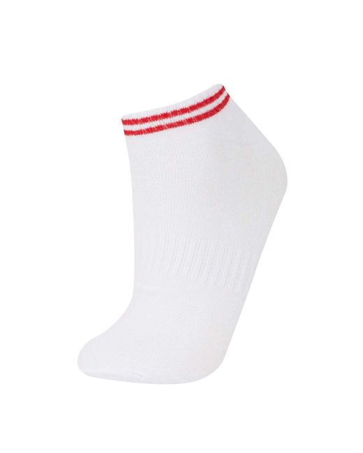 Defacto White 3-Teilige Baumwollstiefel Socken E2097Axns Für Damen