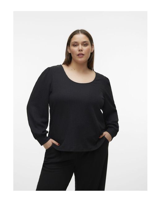Vero Moda Black Bluse normal geschnitten u-ausschnitt curve voluminöser armschnitt top