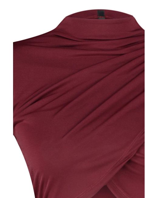 Trendyol Red Weinrote, Drapierte Crop-Bluse Mit Hohem Kragen Und Hohem Kragen Für Damen