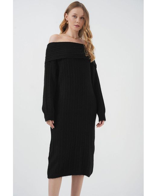 Bigdart Black 15920 Übergroßes Strickkleid Mit Madonna-Kragen – Für Damen