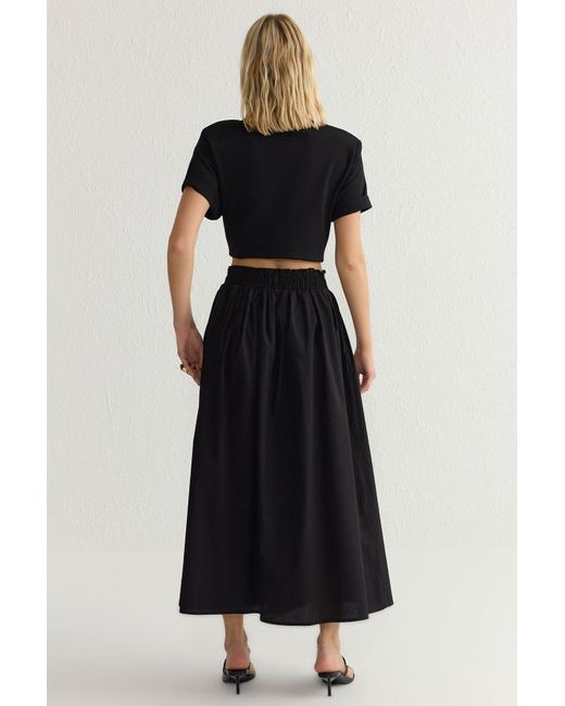 Trendyol Black Schwarzer, Ausgestellter Maxi-Gurtbandrock Mit Elastischer Taille Für Damen
