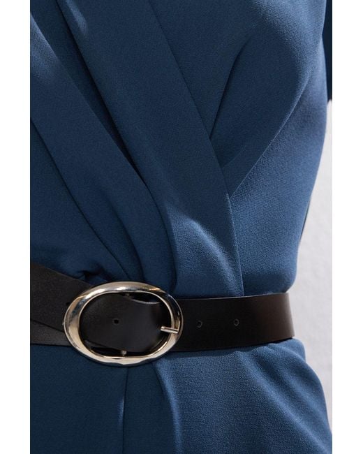 Trendyol Blue Petrolfarbener Maxi-Overall Mit Gürtel Und Zweireihigem Ausschnitt Für Damen