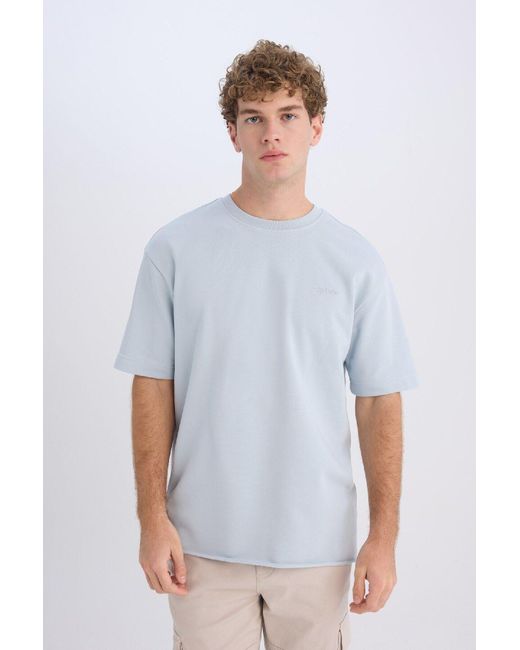 Defacto Boxy Fit Kurzarm-T-Shirt Mit Rundhalsausschnitt Für Herren in White für Herren