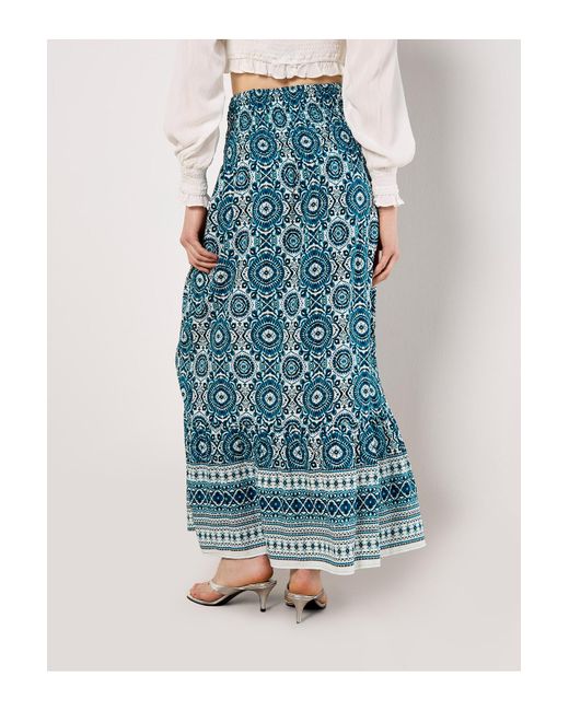 Apricot Blue Gesmokter Maxirock Mit Batikdruck Für Damen