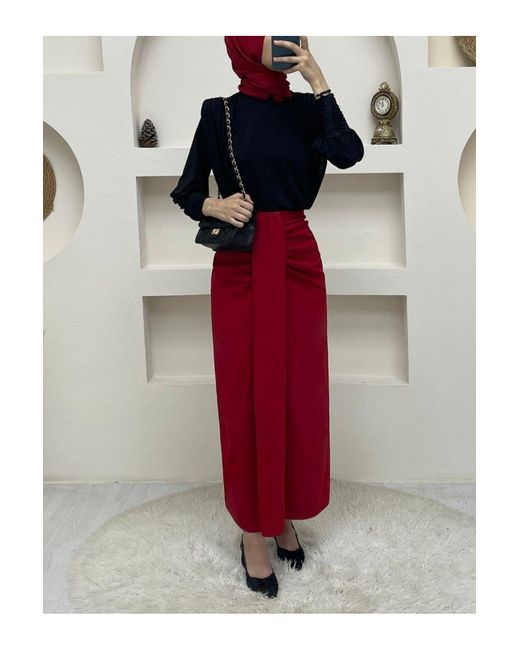 Modamorfo Red Faltenrock Mit Drapierter Vorderseite Für Damen