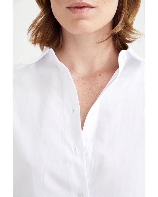 Defacto White Langärmliges popeline-hemd – übergroßer kragen, 100 % baumwolle