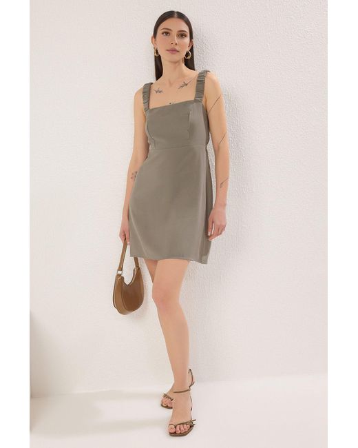 Trendyol Natural Khakifarbenes, Gerades A-Linien-Minikleid Für Damen