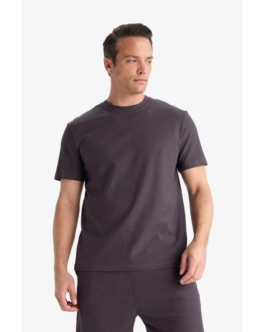 Defacto 100 Baumwolle, Reguläre Passform, Rundhalsausschnitt, Kurze Ärmel, Schweres Stoff-T-Shirt Für Herren in Purple für Herren