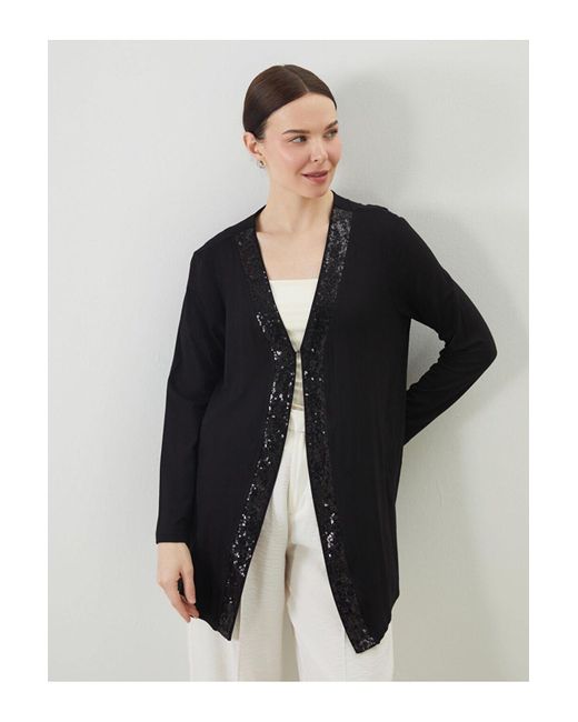 LC Waikiki Black Lcw Grace Cardigan Mit V-Ausschnitt Und Paillettenstickerei Für Damen