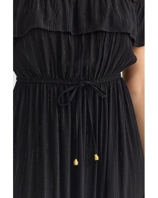 Trendyol Black Gestreiftes, Tailliertes Midi-Webkleid Mit Saum Für Damen