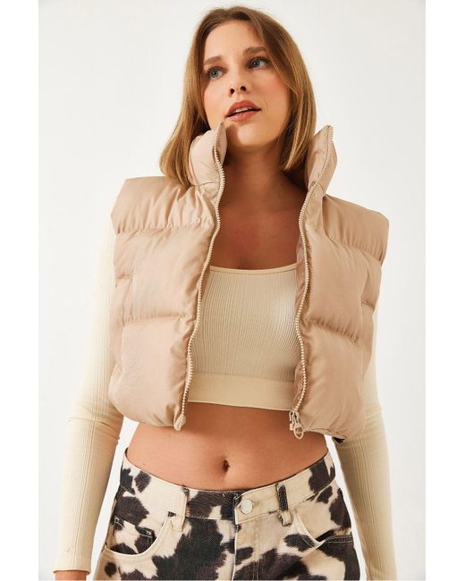 Bianco Lucci Natural Kurze Pufferweste Mit Kragen 11075 Für Damen