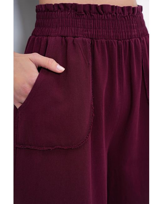 Trend Alaçatı Stili Purple Burgunderrote Gabardine-Hose Mit Taillenband Und Doppelter Tasche Und Weitem Bein Für Damen