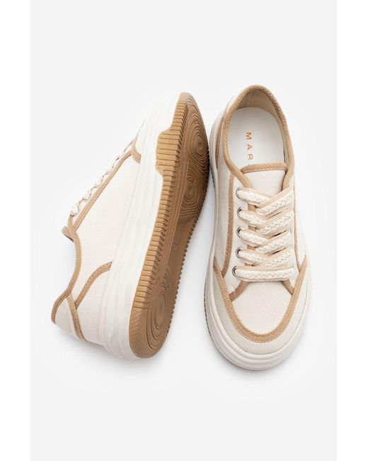 Marjin White Sneaker Aus Leinen – Schnür- Und Dofkin-Camel-Sneaker Für Damen