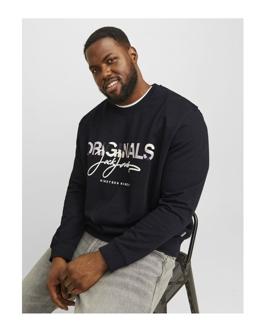 Jack & Jones Sweatshirt mit rundhals plus size bedrucktes sweatshirt mit rundhals in Gray für Herren