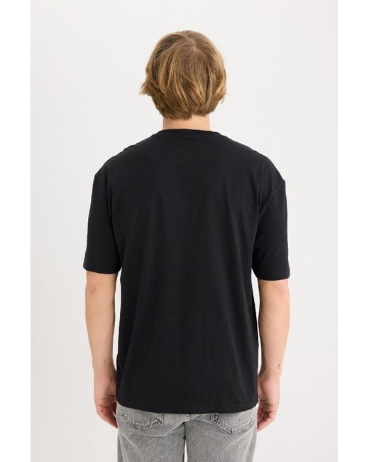 Defacto 100 Baumwolle, Reguläre Passform, Rundhalsausschnitt, Bedrucktes Kurzarm-T-Shirt D9353Ax25Sp Für Herren in Black für Herren