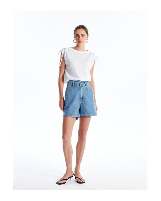 LC Waikiki Blue Jeans-Shorts – Gerader Schnitt Mit Elastischer Taille Für Damen
