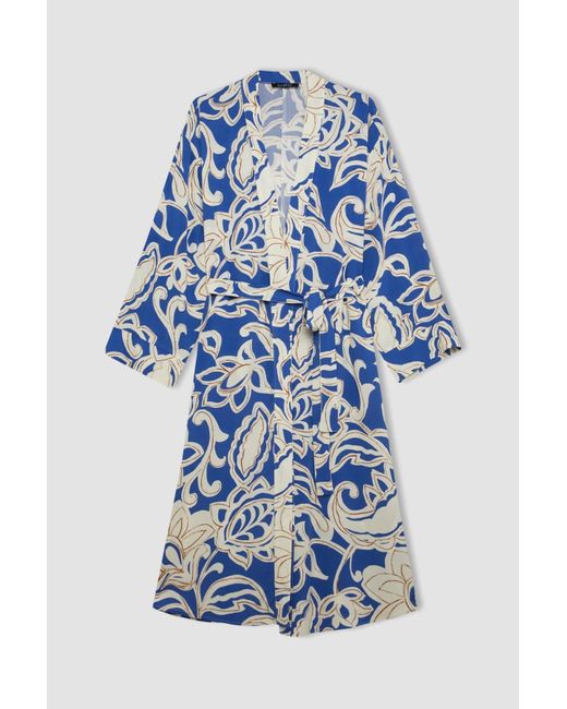 Defacto Blue Bequem geschnittener viskose-kimono gemustert, c9688ax24sm