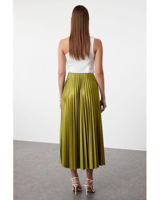 Trendyol Green Ölgrüner Plissee-Maxirock Für Damen