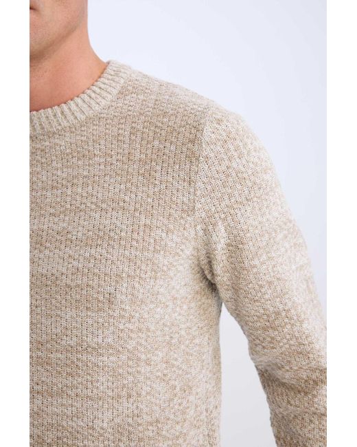 Defacto Strukturierter Strickpullover Mit Normaler Passform Und Rundhalsausschnitt R1175Az24Wn Für Herren in Natural für Herren