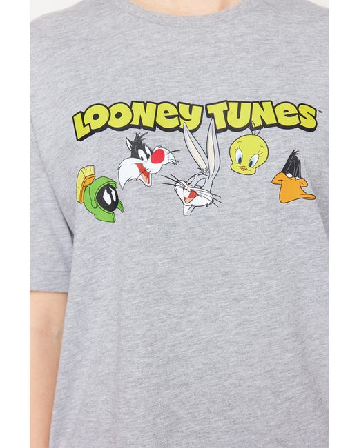 Trendyol White Lizenziertes meliertes looney tunes-strick-t-shirt mit entspannter passform –